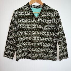 Vintage Fair Isle Pullover V Neck Sweater Womens Medium Black